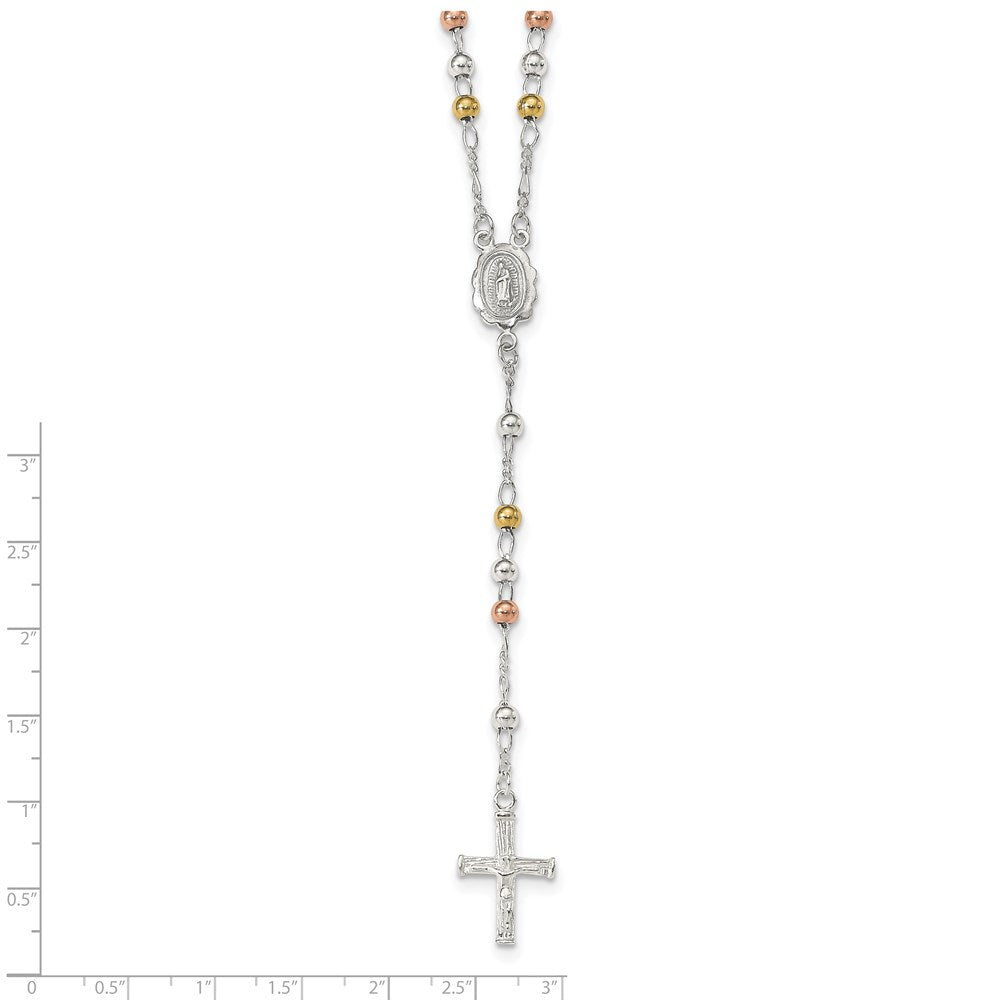 Sterling Silver Yellow & Rose Flash Gold-Plated Rosary Necklace