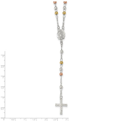 Sterling Silver Yellow & Rose Flash Gold-Plated Rosary Necklace
