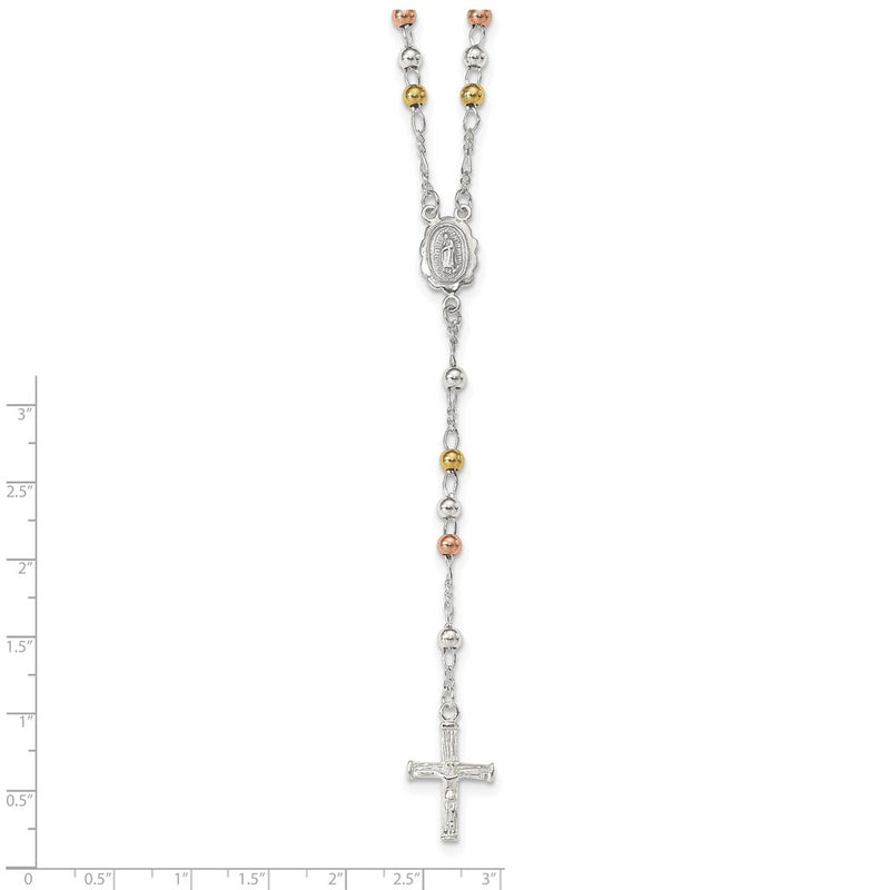 Sterling Silver Yellow & Rose Flash Gold-Plated Rosary Necklace