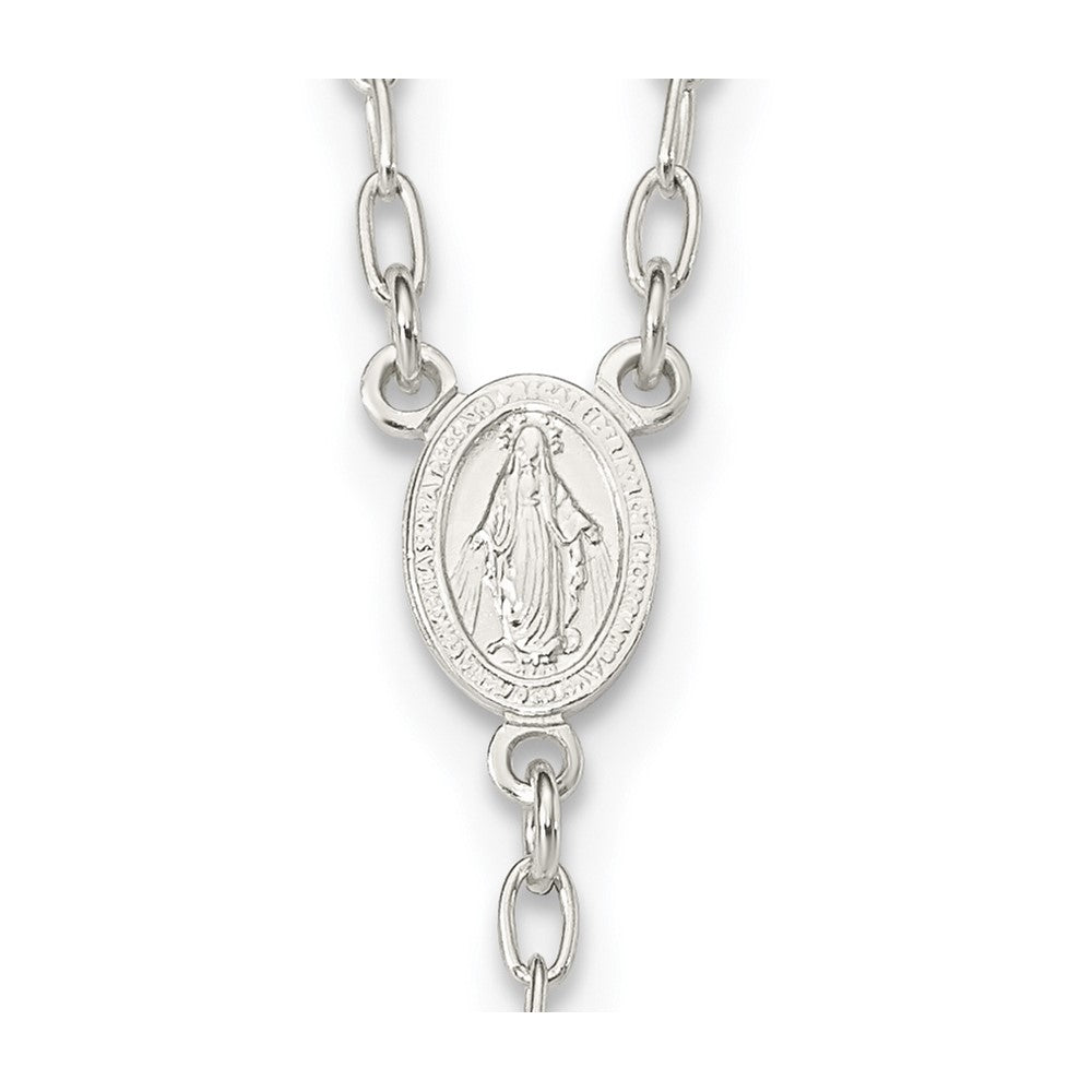 Sterling Silver Polished Rosary Tri-Color Beads Necklace