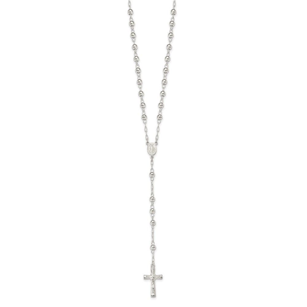 Sterling Silver Polished Rosary 26 Inch Necklace