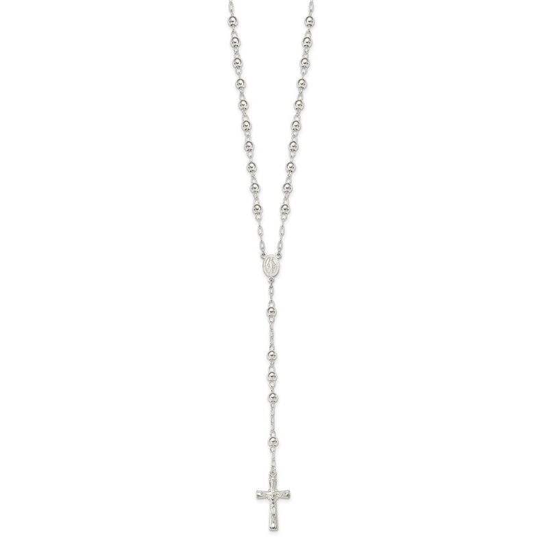 Sterling Silver Polished Rosary 26 Inch Necklace