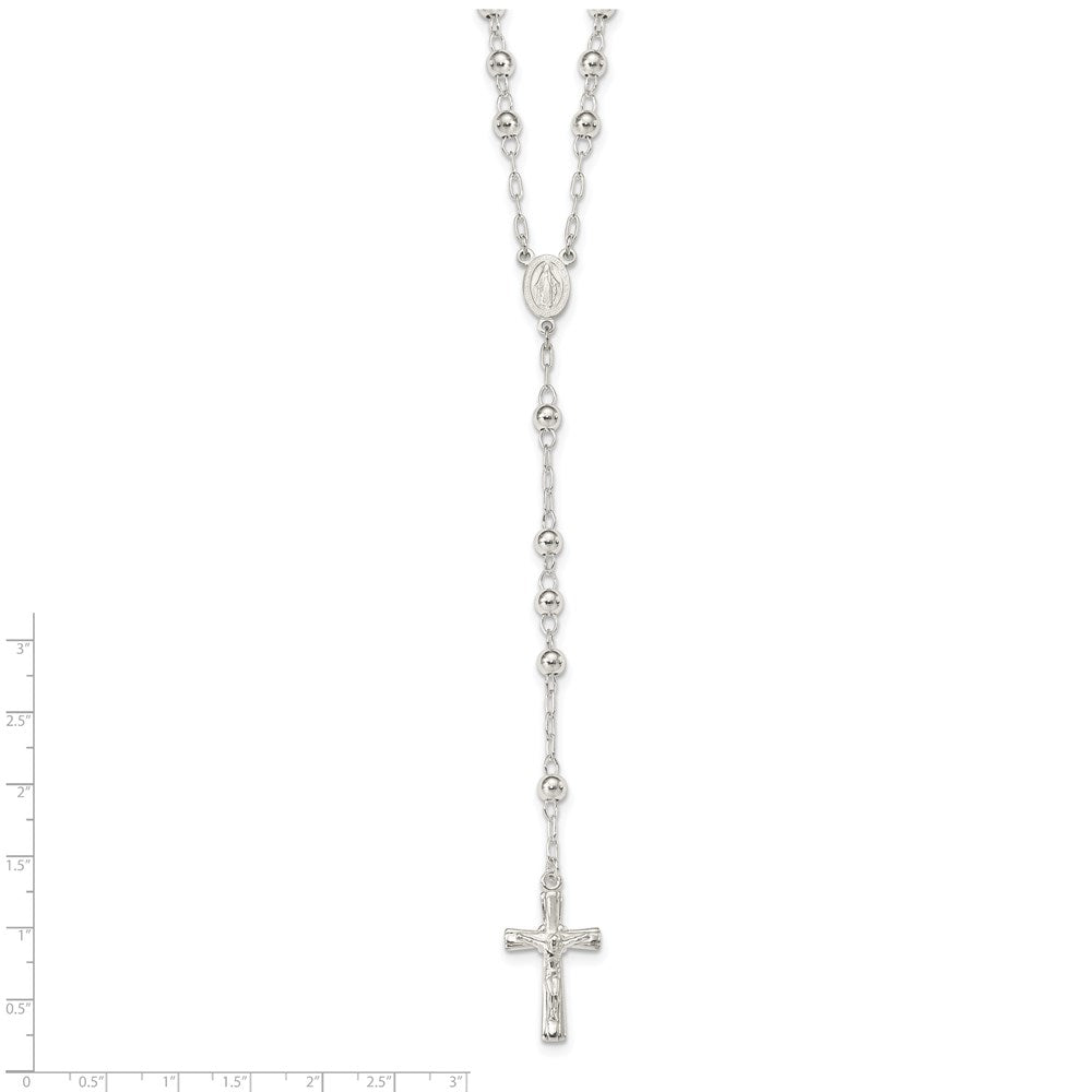 Sterling Silver Polished Rosary 26 Inch Necklace