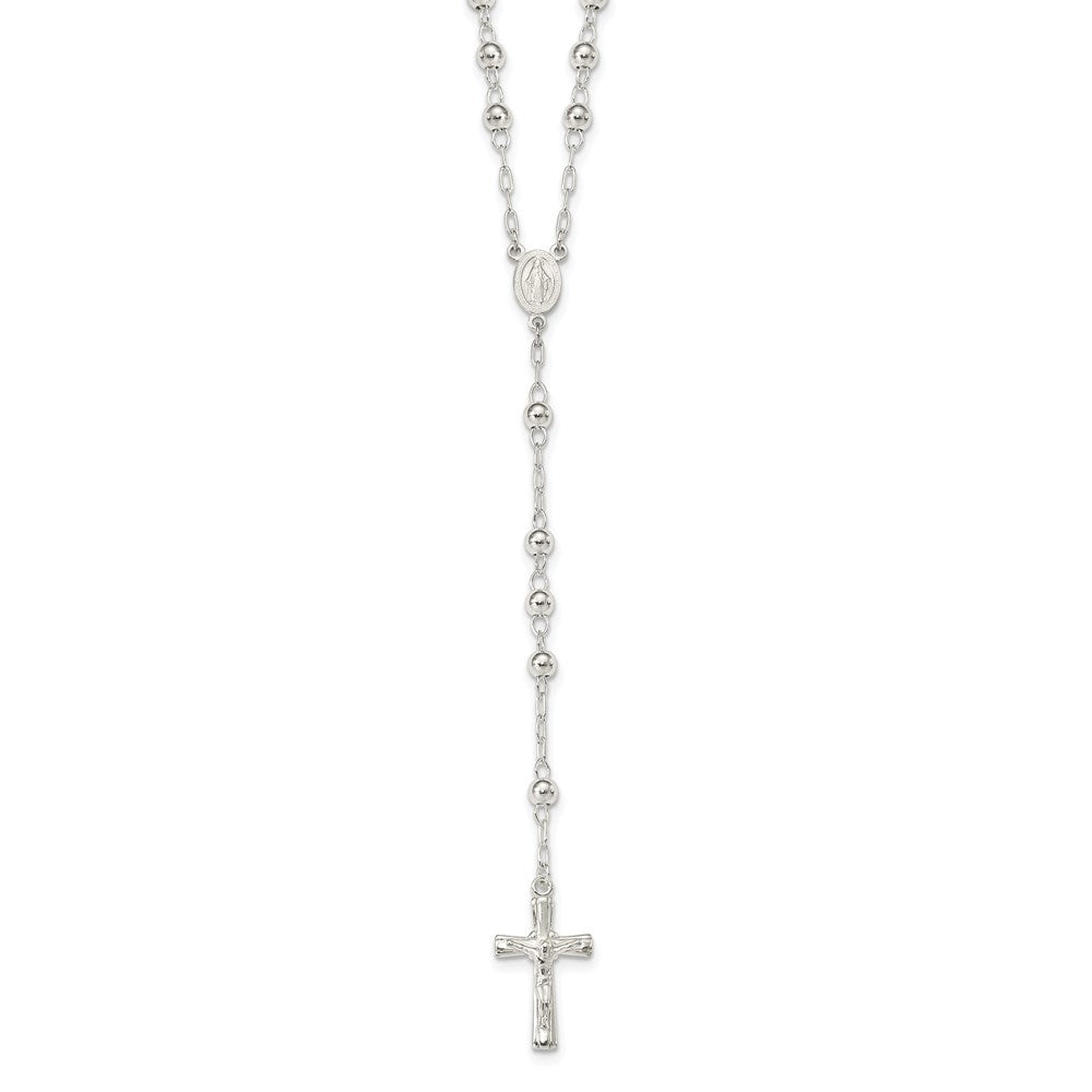 Sterling Silver Polished Rosary 26 Inch Necklace