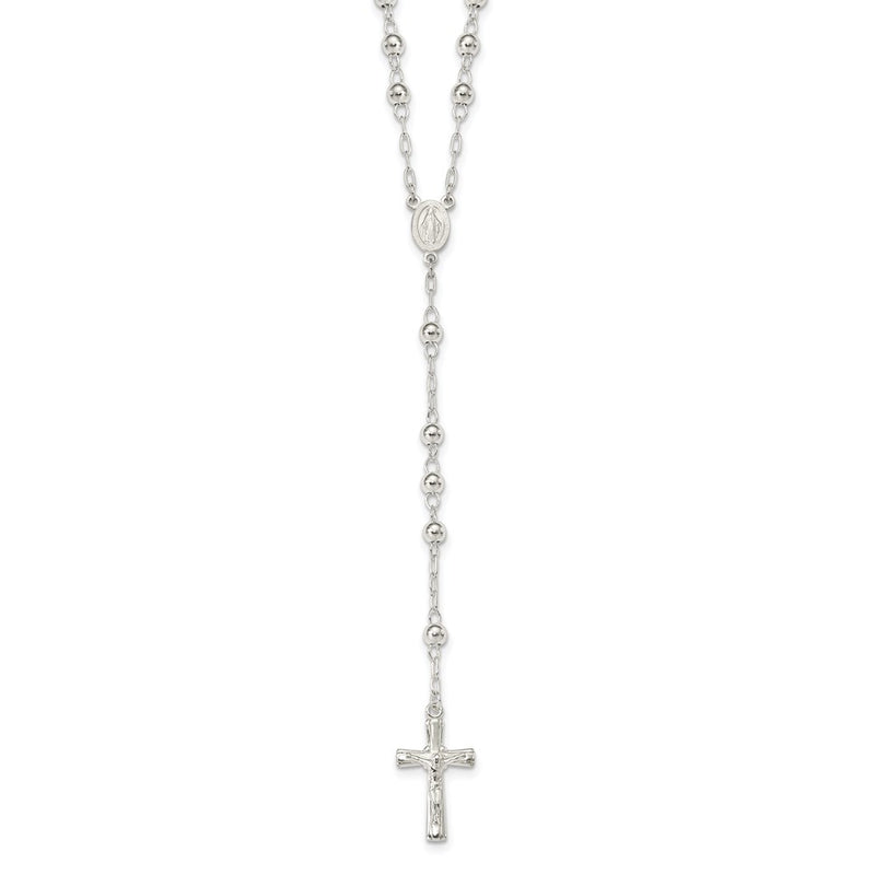 Sterling Silver Polished Rosary 26 Inch Necklace
