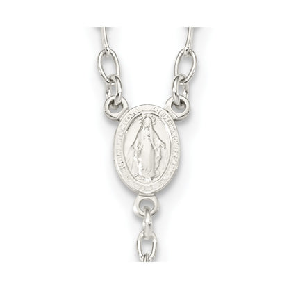 Sterling Silver Tri-Color Polished Textured Bead Rosary 26 Inch Necklace