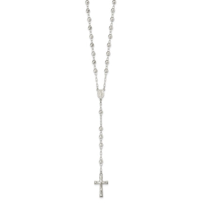 Sterling Silver Polished And Textured Bead Rosary 26 Inch Necklace