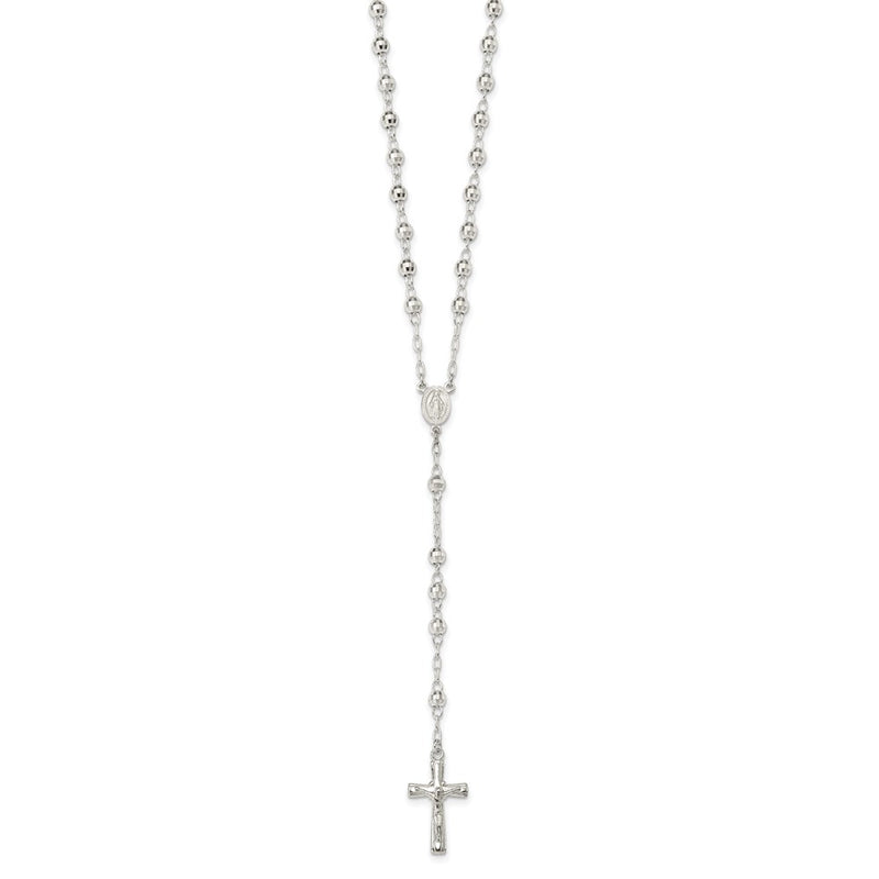 Sterling Silver Polished And Textured Bead Rosary 26 Inch Necklace