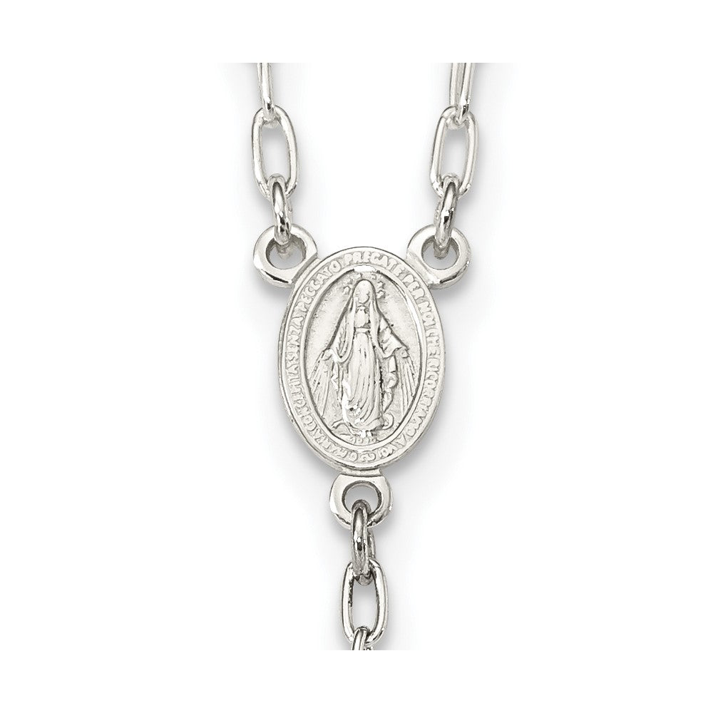 Sterling Silver Polished And Textured Bead Rosary 26 Inch Necklace