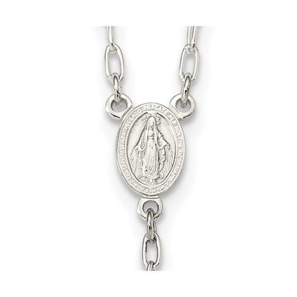 Sterling Silver Polished And Textured Bead Rosary 26 Inch Necklace