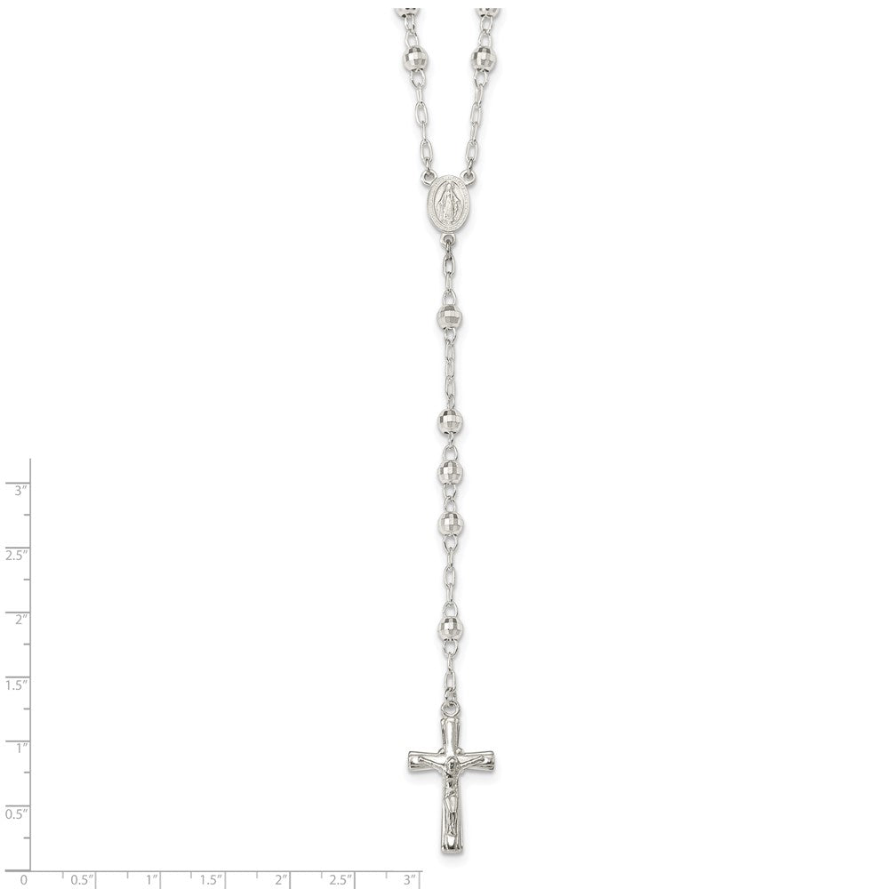 Sterling Silver Polished And Textured Bead Rosary 26 Inch Necklace