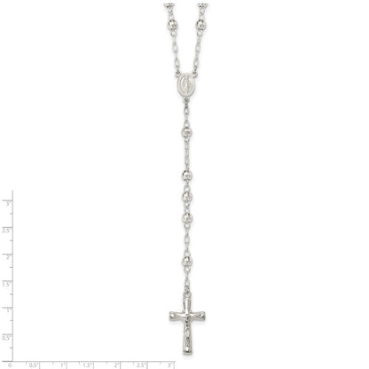 Sterling Silver Polished And Textured Bead Rosary 26 Inch Necklace