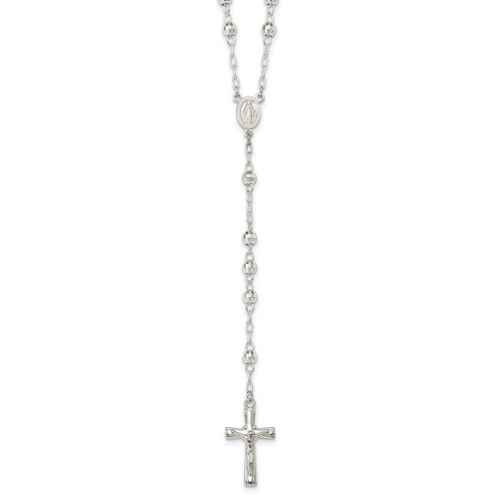 Sterling Silver Polished And Textured Bead Rosary 26 Inch Necklace