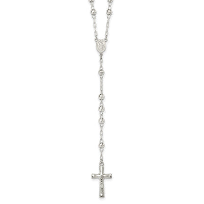 Sterling Silver Polished And Textured Bead Rosary 26 Inch Necklace