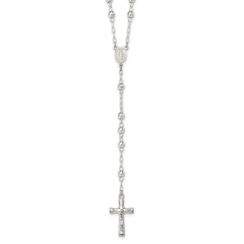 Sterling Silver Polished And Textured Bead Rosary 26 Inch Necklace