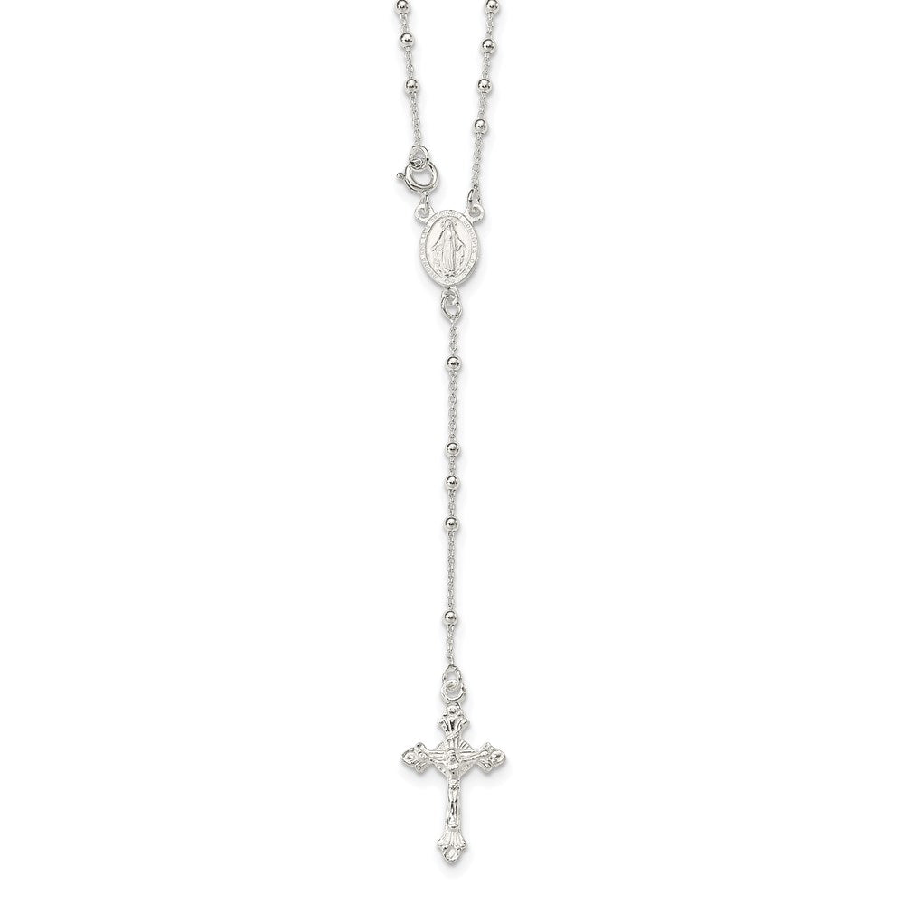 Sterling Silver Polished Rosary 18 Inch Necklace