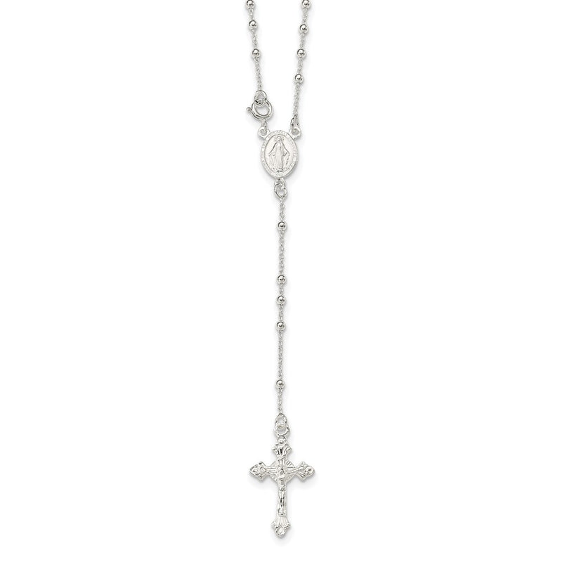 Sterling Silver Polished Rosary 18 Inch Necklace