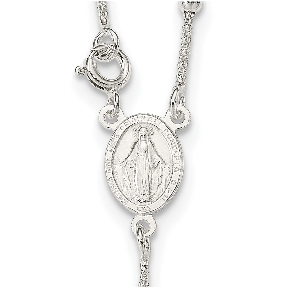 Sterling Silver Polished Bead Rosary 16 Inch Necklace