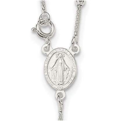 Sterling Silver Polished Bead Rosary 16 Inch Necklace