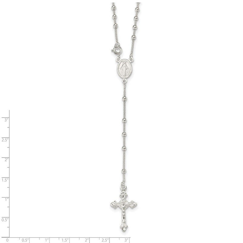 Sterling Silver Polished Bead Rosary 16 Inch Necklace