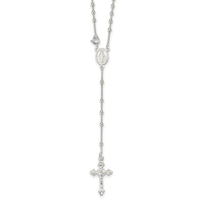 Sterling Silver Polished Bead Rosary 16 Inch Necklace