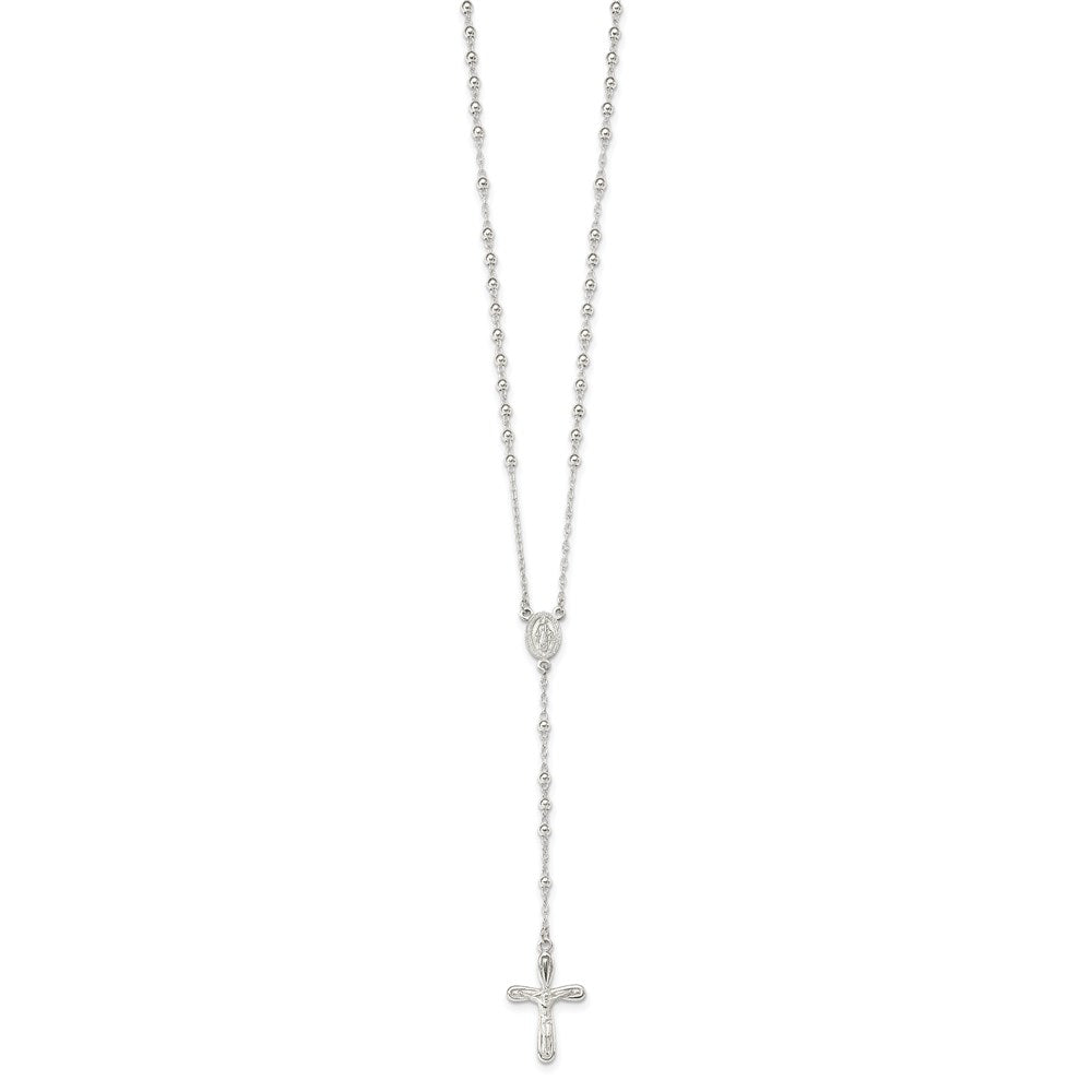 Sterling Silver Polished Crucifix Rosary 18 Inch Necklace