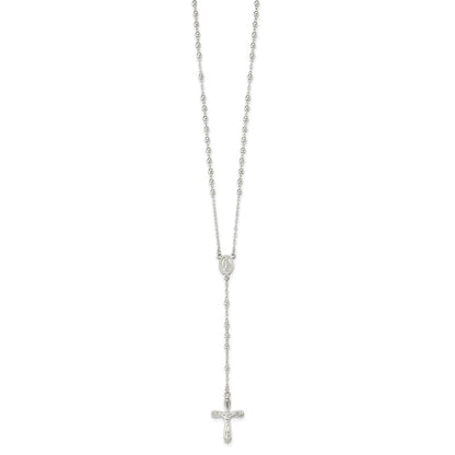 Sterling Silver Polished Crucifix Rosary 18 Inch Necklace