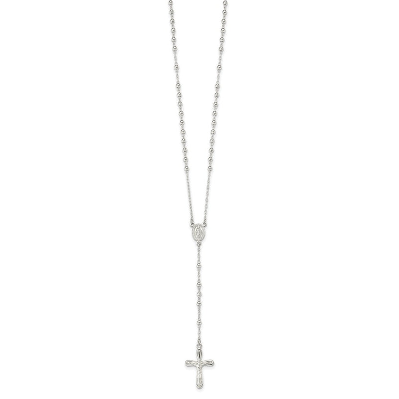 Sterling Silver Polished Crucifix Rosary 18 Inch Necklace