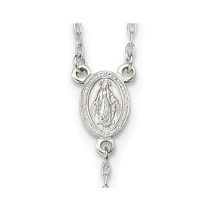 Sterling Silver Polished Crucifix Rosary 18 Inch Necklace