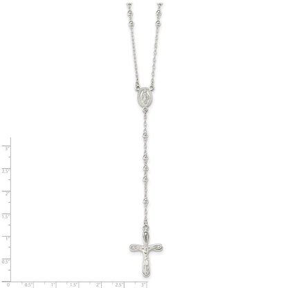 Sterling Silver Polished Crucifix Rosary 18 Inch Necklace