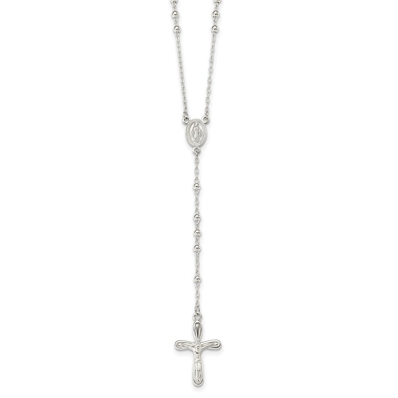 Sterling Silver Polished Crucifix Rosary 18 Inch Necklace
