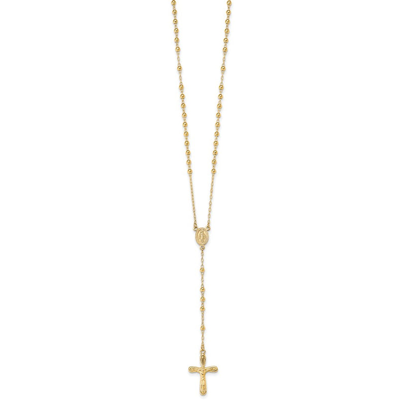 Sterling Silver Flash Gold-Plated Polished Crucifix Rosary 18 Inch Necklace