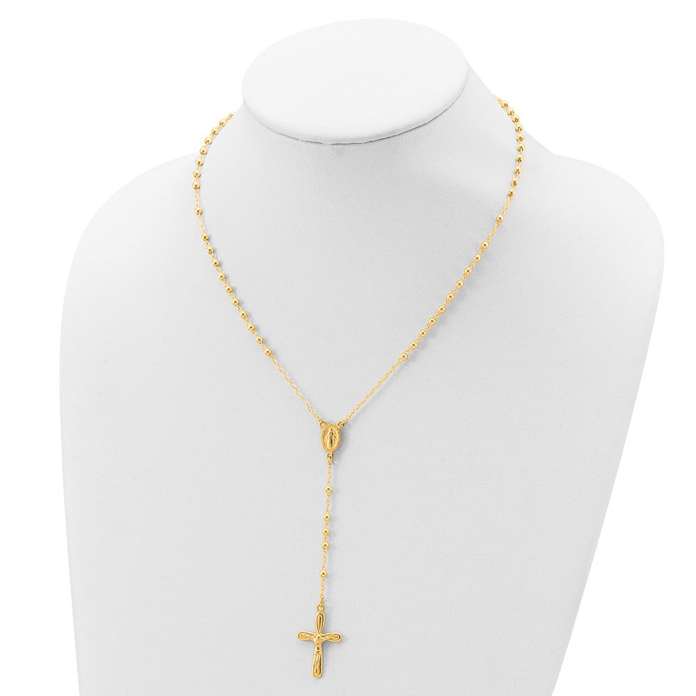 Sterling Silver Flash Gold-Plated Polished Crucifix Rosary 18 Inch Necklace