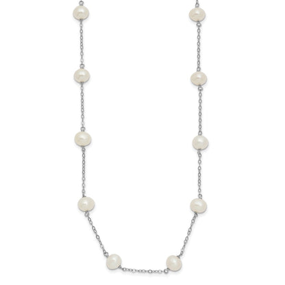 Sterling Silver Rh-Plated (6-7mm) Fresh Water Cultured Pearl Necklace