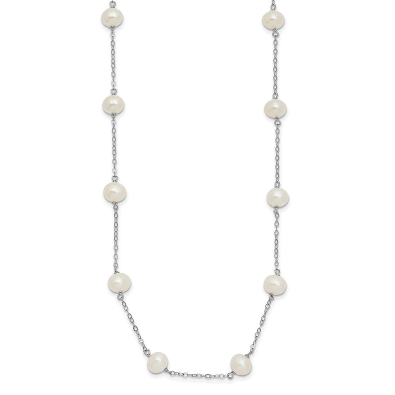 Sterling Silver Rh-Plated (6-7mm) Fresh Water Cultured Pearl Necklace