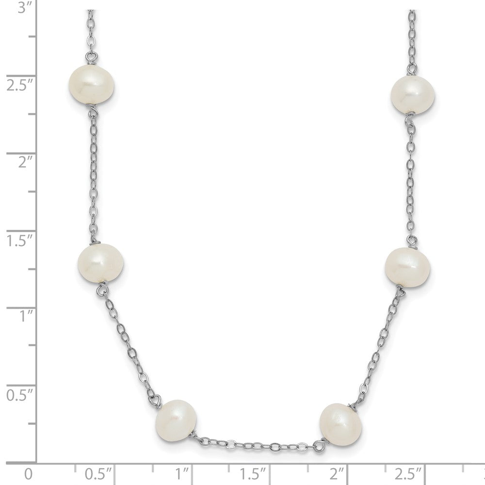 Sterling Silver Rh-Plated (6-7mm) Fresh Water Cultured Pearl Necklace