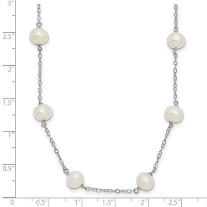 Sterling Silver Rh-Plated (6-7mm) Fresh Water Cultured Pearl Necklace