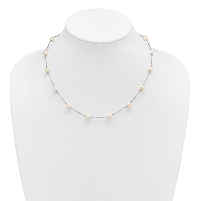 Sterling Silver Rh-Plated (6-7mm) Fresh Water Cultured Pearl Necklace