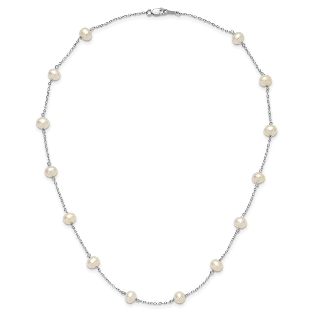 Sterling Silver Rh-Plated (6-7mm) Fresh Water Cultured Pearl Necklace