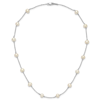 Sterling Silver Rh-Plated (6-7mm) Fresh Water Cultured Pearl Necklace