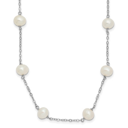 Sterling Silver Rh-Plated (6-7mm) Fresh Water Cultured Pearl Necklace