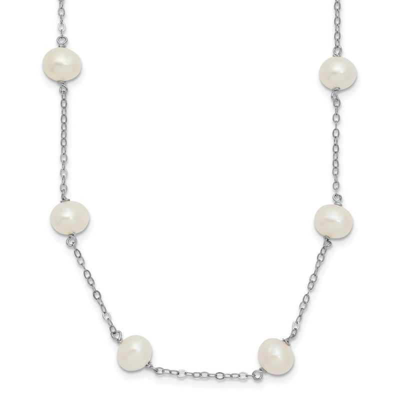 Sterling Silver Rh-Plated (6-7mm) Fresh Water Cultured Pearl Necklace
