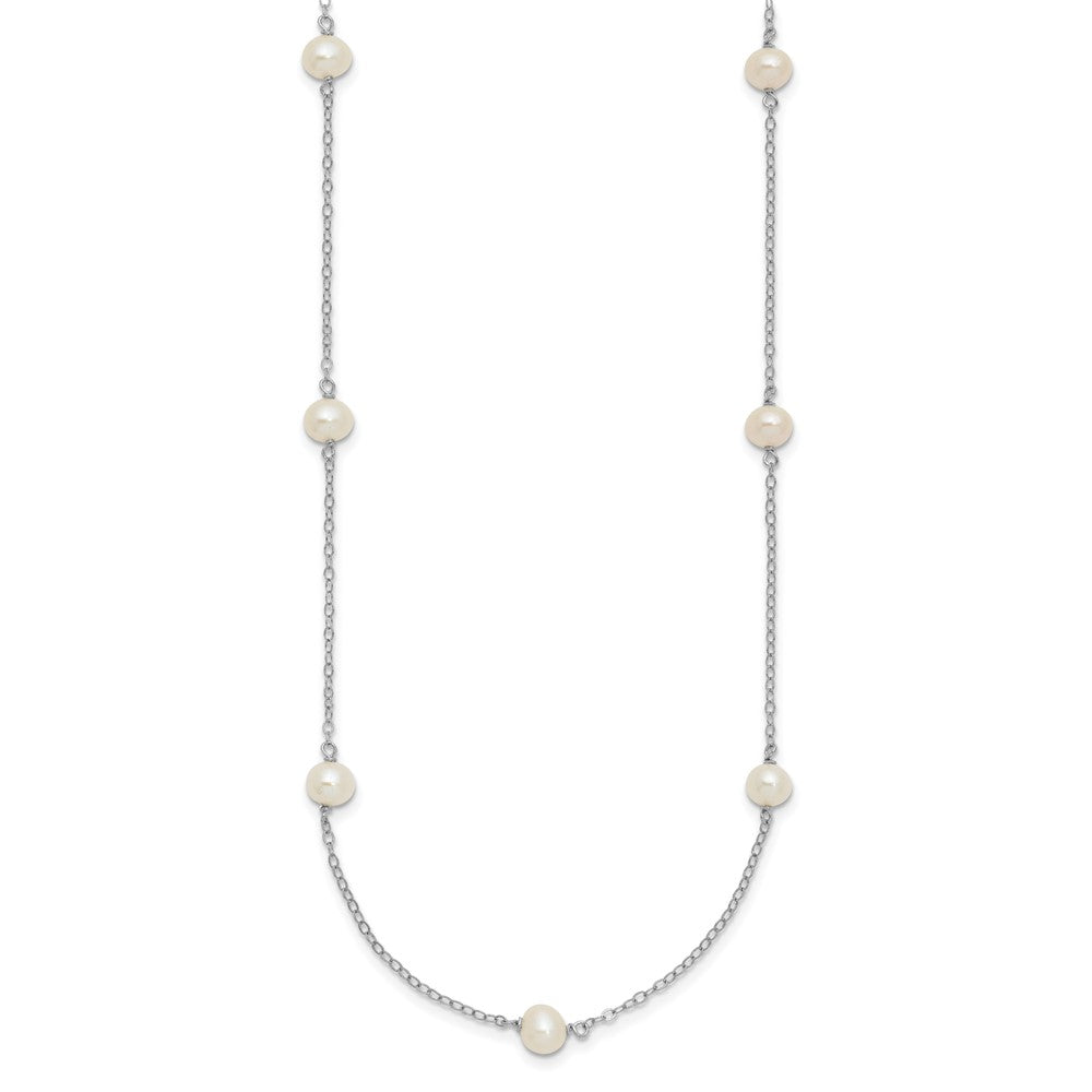 Sterling Silver Rh-Plated Freshwater Cultured Pearl Necklace
