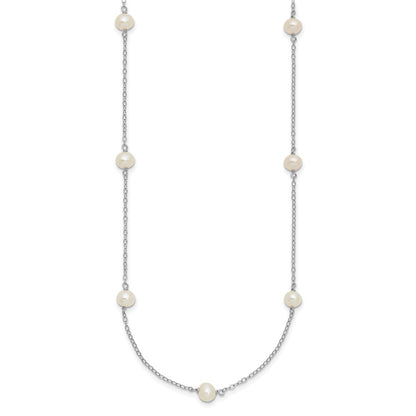 Sterling Silver Rh-Plated Freshwater Cultured Pearl Necklace