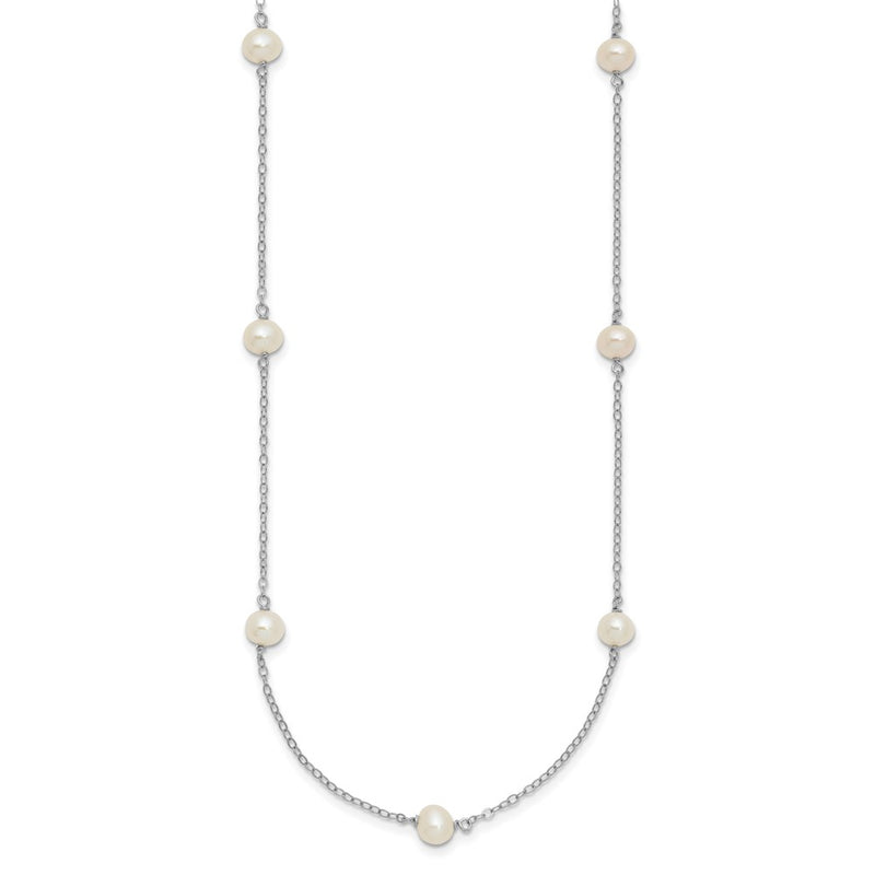 Sterling Silver Rh-Plated Freshwater Cultured Pearl Necklace