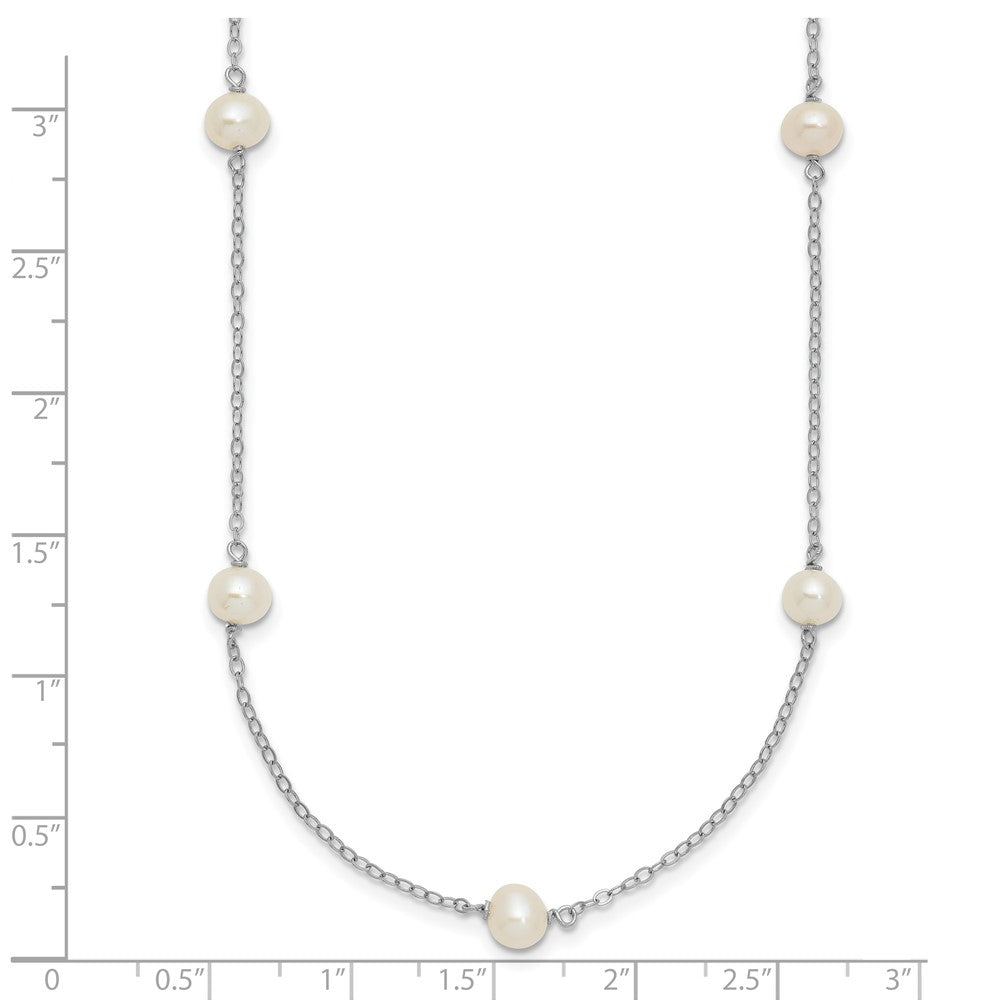 Sterling Silver Rh-Plated Freshwater Cultured Pearl Necklace