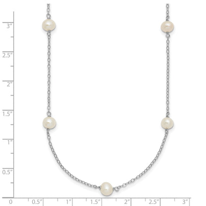 Sterling Silver Rh-Plated Freshwater Cultured Pearl Necklace