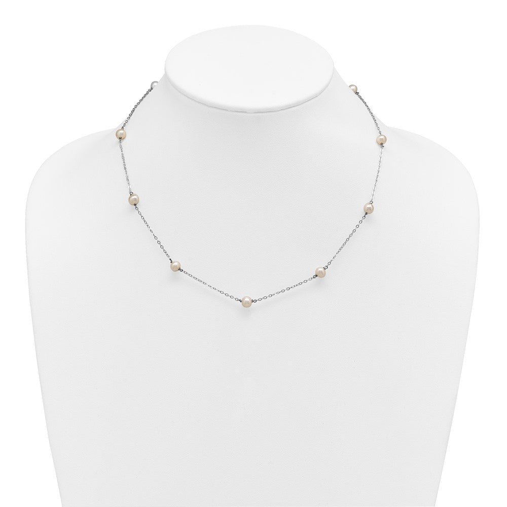 Sterling Silver Rh-Plated Freshwater Cultured Pearl Necklace