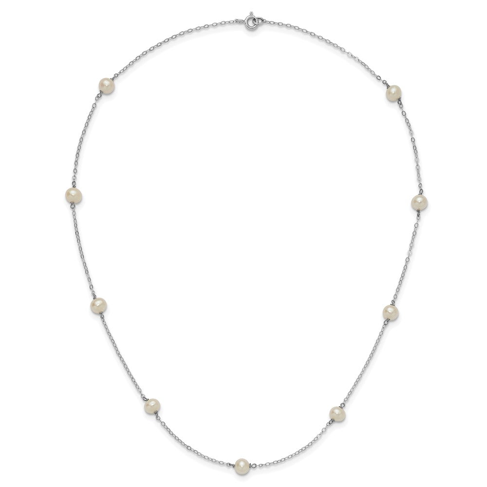 Sterling Silver Rh-Plated Freshwater Cultured Pearl Necklace