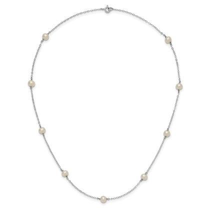 Sterling Silver Rh-Plated Freshwater Cultured Pearl Necklace